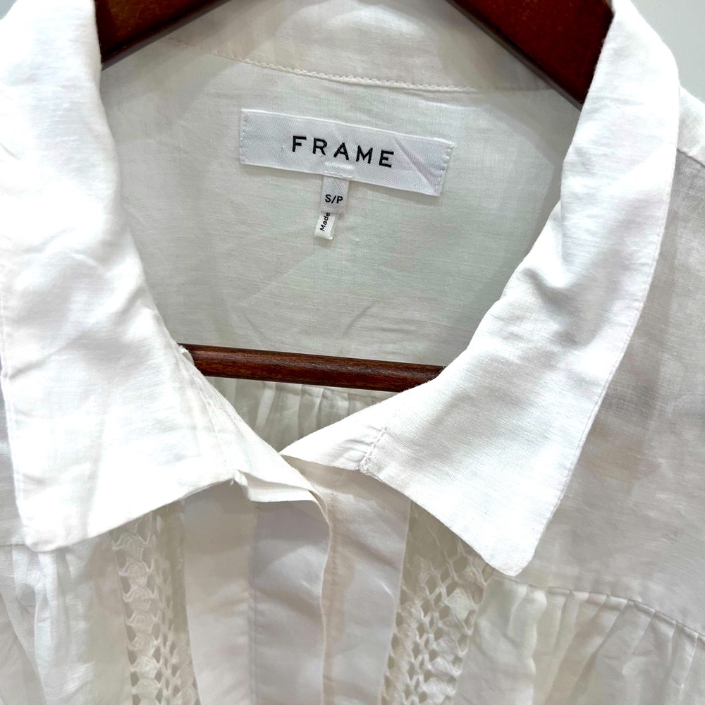 Frame White Linen Blouse with Lace Details